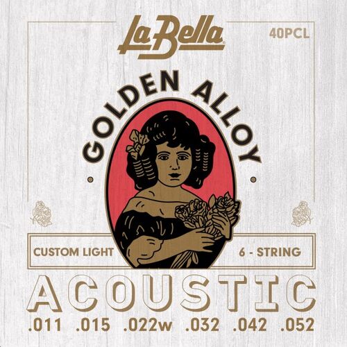 Juego de Cuerdas para Guitarra Acstica La Bella Golden Alloy Custom Light 11-52