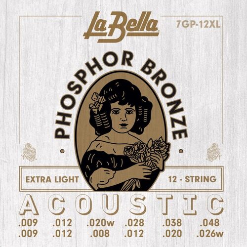 Juego de 12 Cuerdas para Guitarra Acstica La Bella Phosphor Bronze Extra Light 09-48