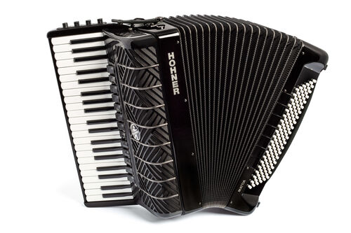 Hohner Acordeon de Piano Cromatico Mattia Iv 120 Bk Color Gun Black Teclas Blancas