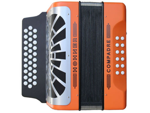 Hohner Acordeon de Botones Diatonico El Rey Del Vallenato Adg Naranja Silver Grill