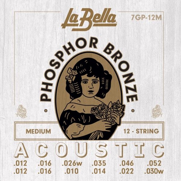 Juego de 12 Cuerdas para Guitarra Acstica La Bella Phosphor Bronze Medium 12-52